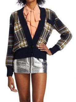 Saint Laurent Plaid Wool-Blend Cardigan -Saint Laurent Sales Store unnamed file 4008
