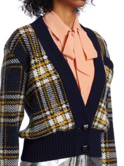 Saint Laurent Plaid Wool-Blend Cardigan -Saint Laurent Sales Store unnamed file 4011