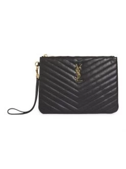 Saint Laurent Medium Monogram Matelassé Leather Wristlet