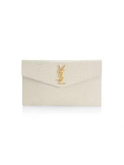 Saint Laurent Uptown Crocodile-Embossed Leather Pouch Blanc Vintage