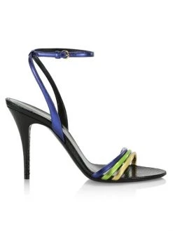 Saint Laurent Sexy Metallic Leather Ankle Strap Sandals