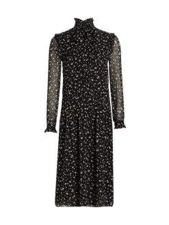 Saint Laurent Ruffle Neck Floral Dress