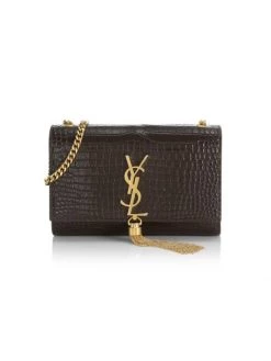 Saint Laurent Small Kate Crocodile-Embossed Leather Shoulder Bag With Tassel Noir