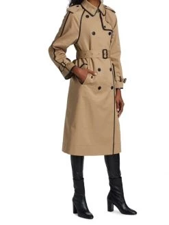 Saint Laurent Leather Trim Trench Coat -Saint Laurent Sales Store unnamed file 784