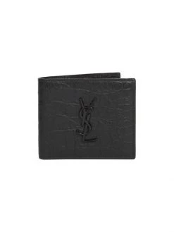 Saint Laurent Croc-Embossed Monogram Leather Wallet