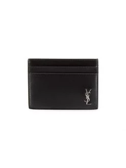 Saint Laurent Logo Plaque Leather Card Case For Men