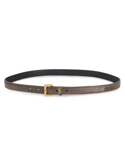Saint Laurent Logo Skinny Suede Belt Sea Pebble -Saint Laurent Sales Store unnamed file 874