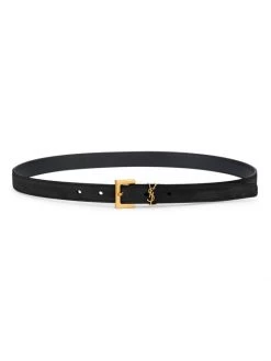 Saint Laurent Logo Skinny Suede Belt Sea Pebble -Saint Laurent Sales Store unnamed file 875