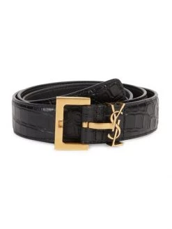 Saint Laurent Crocodile-Embossed Leather Belt For Men