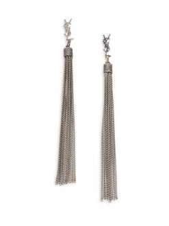 Saint Laurent LouLou Chain Tassel Earrings Silver -Saint Laurent Sales Store unnamed file 972